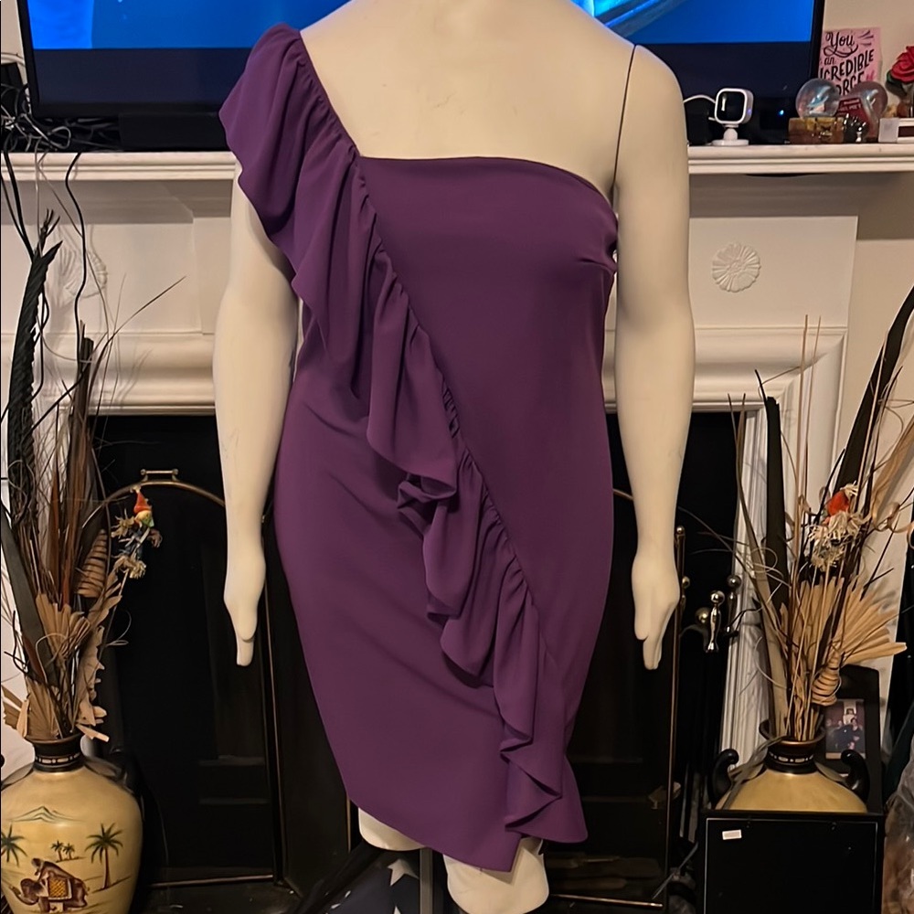 Deep Purple Asymmetrical Ruffled Sheath Dress for Cocktail